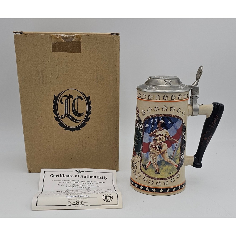 Cal Ripken Jr Baltimore Orioles 1983 World Champion Stein Longton Crown COA Box